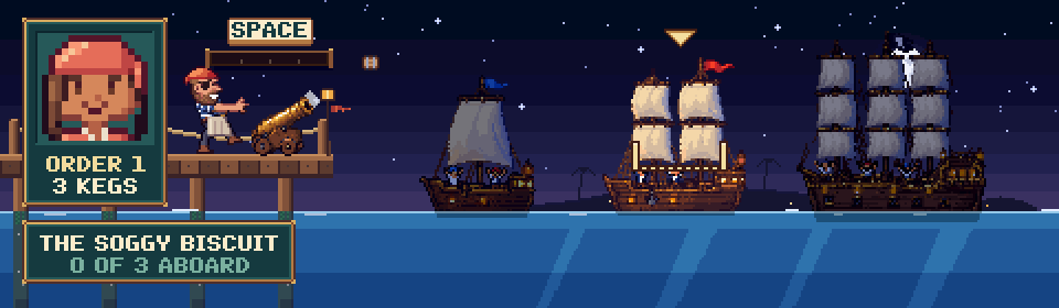 Firing kegs from the pier to a ship